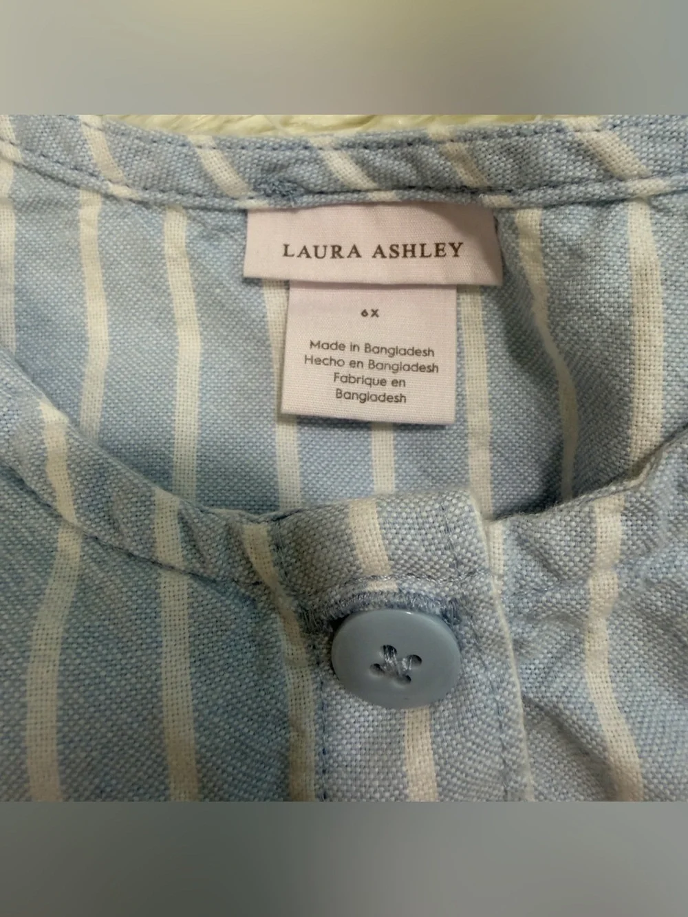 Laura Ashley Light Blue and White Striped Button-Front Kids Dress